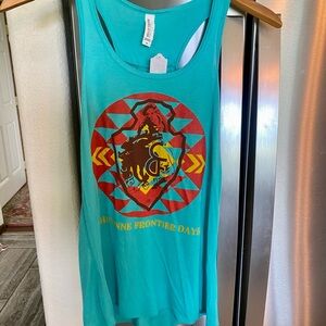 Bella Canvas Teal Tank with Red and Yellow Graphic